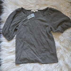 LOFT Black & White Striped Puff Sleeve Tee